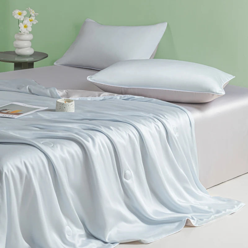 Washed Ice Silk Feel Spring Summer Quilt Grade A Queen Soft Cooling Air Conditioning Comforter Lightweight Breathable Thin Duvet