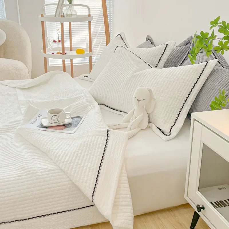French Style Quilted Summer Comforter Set Elegance Princess Bubble Yarn Air Conditioning Quilt Set Skin-friendly Blanket Summer